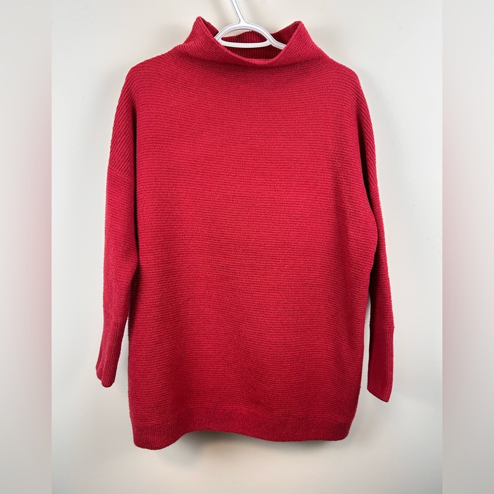 NOA Ottoman Red Pink Ribbed Funnel Neck Sweater Medium